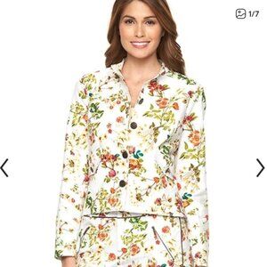 Colleen Atwood Size M Alice In Wonder Land Floral Button Front Jacket White